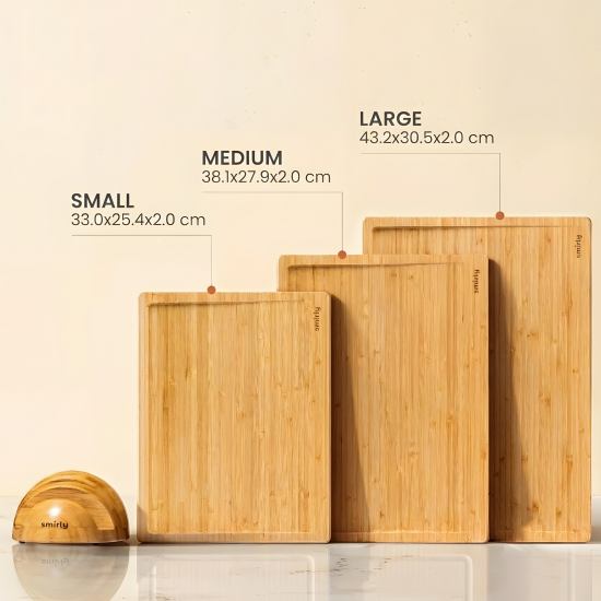 Wooden Cutting Board Set - 3 Pcs With Stand